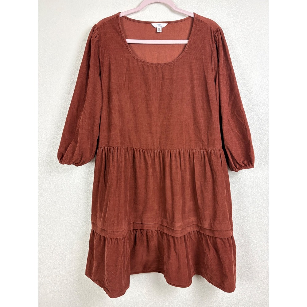 Time & Tru Babydoll Dress XXL Chocolate Brown Corduroy Tiered Boho Western Fall